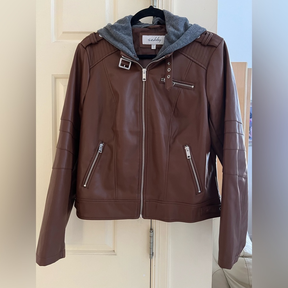 Sebby Faux Leather Hoodie Jacket